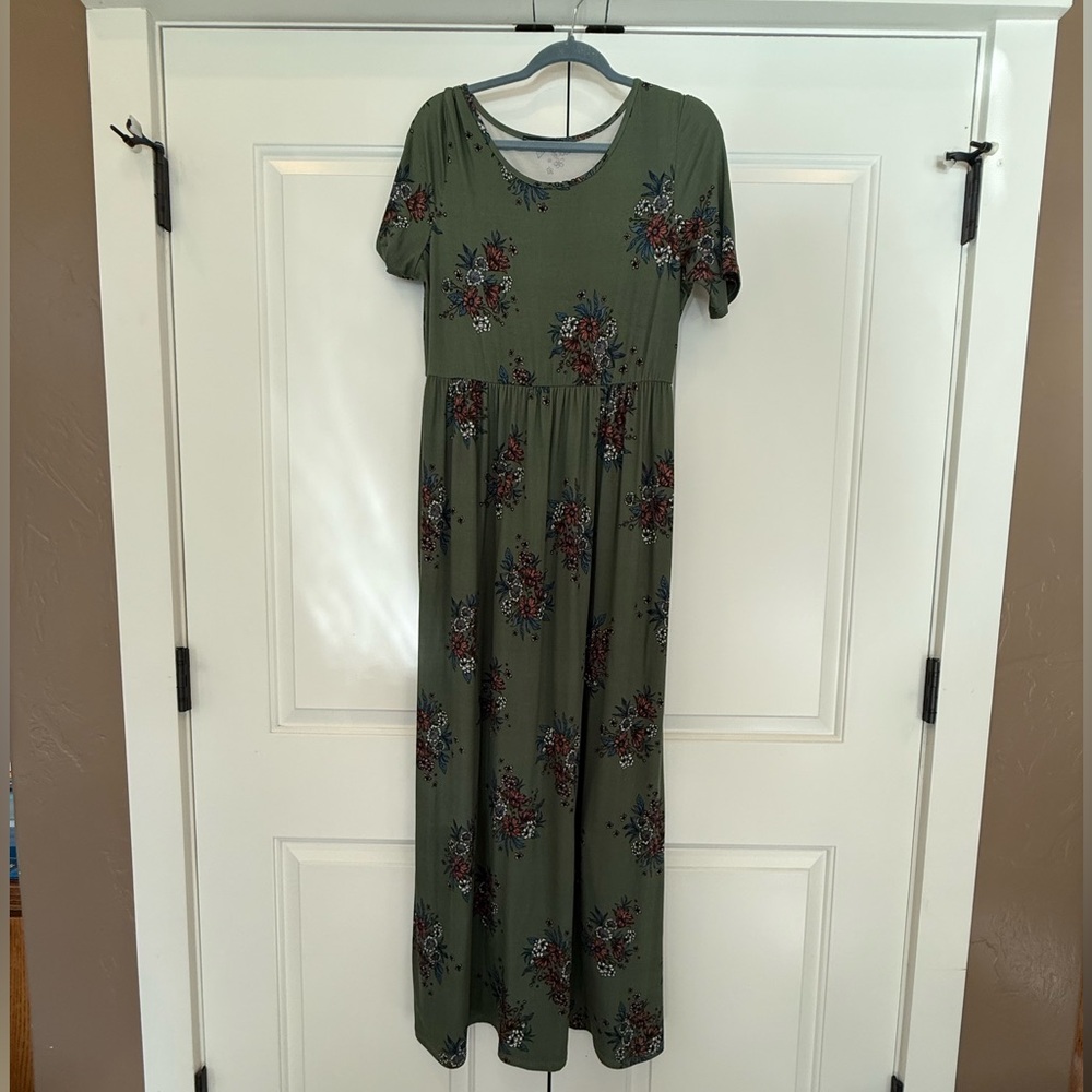 Mikarose Olive Floral Maxi Dress